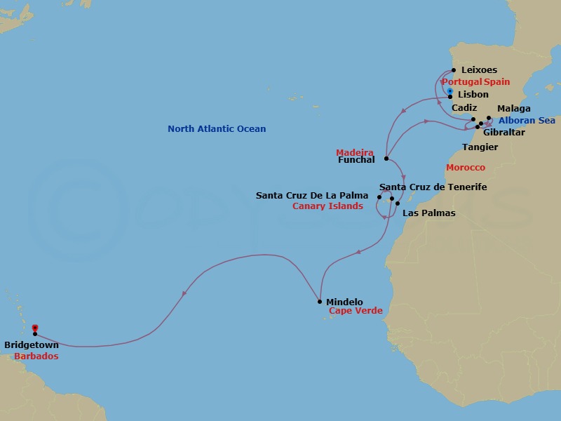 25 Night Caribbean Voyage Route Map