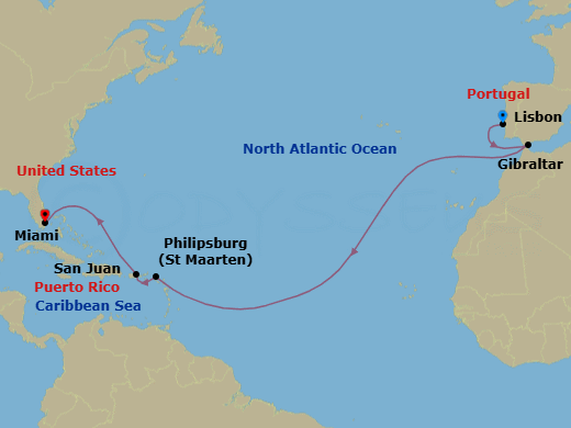 Lisbon To Miami Route Map