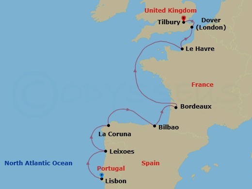 Iberia, France & England Explorer Route Map