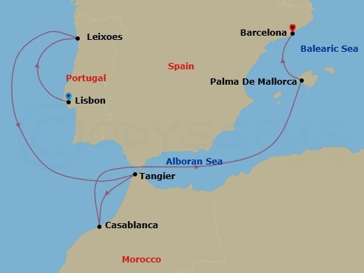 7 Night Portugal, Spain & Morocco Route Map