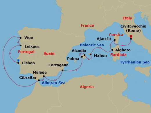 Lisbon To Civitavecchia Route Map