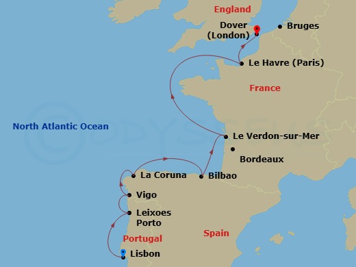 9-Day Spain  Portugal & France Route Map