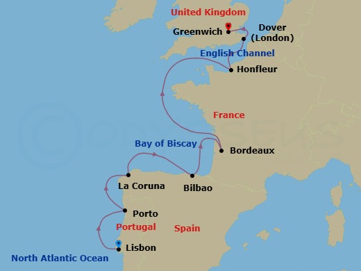 Iberia, France & England Explorer Route Map