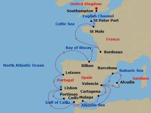 25 Night Northern Europe Voyage Route Map