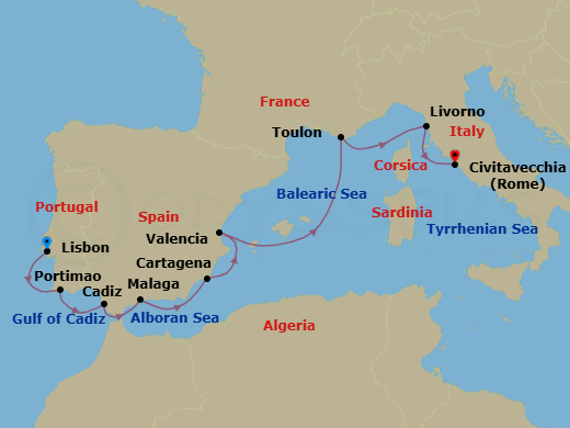 Lisbon To Civitavecchia Route Map
