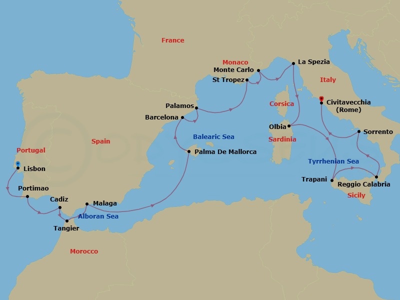Lisbon To Liguria Route Map
