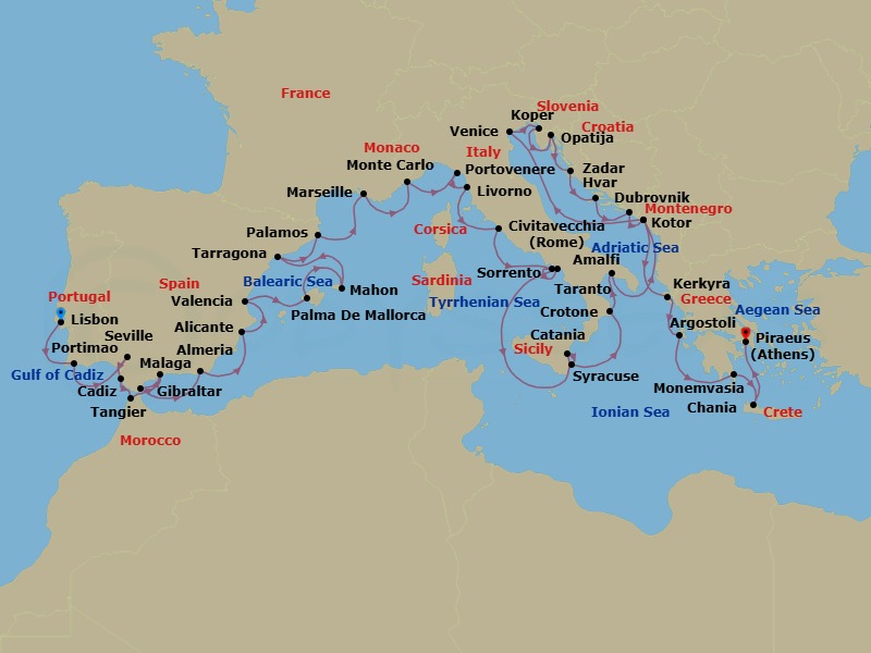 Lisbon To Athens Grand Voyage Route Map