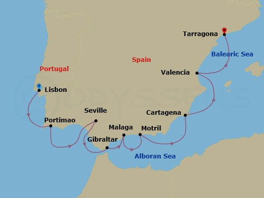 Spain Intensive Cruise: Seville, Malaga & Valencia Route Map