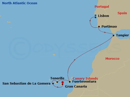 Spain Intensive Cruise: Fuerteventura, Canary Islands & La Gomera Route Map