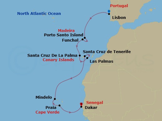 Hidden Gems Of The Atlantic & Africa Route Map