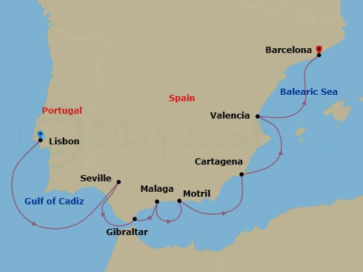 Spain Intensive Cruise: Seville, Malaga & Valencia Route Map