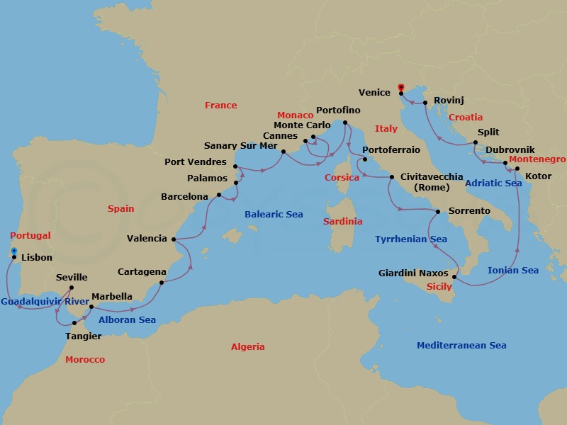 Star Collector: Iberian Nights & Adriatic Delights Route Map
