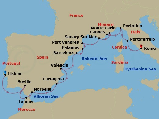 Star Collector: Wonders Of Andalusia, Provence & Tuscany Route Map