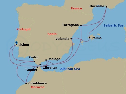 Mediterranean Odyssey (Lisbon – Lisbon) Route Map