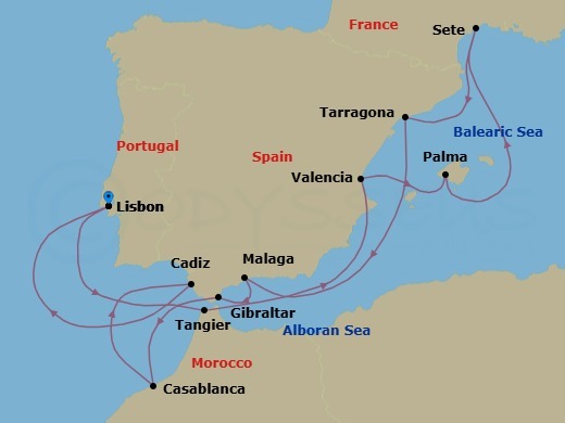 Mediterranean Odyssey (Lisbon – Lisbon) Route Map