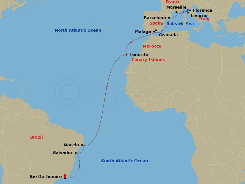 MSC Grand Voyages, 18 Nights Route Map