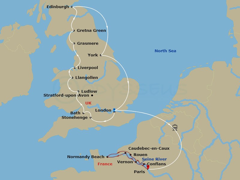 Britain Sampler With Paris To Normandy Route Map