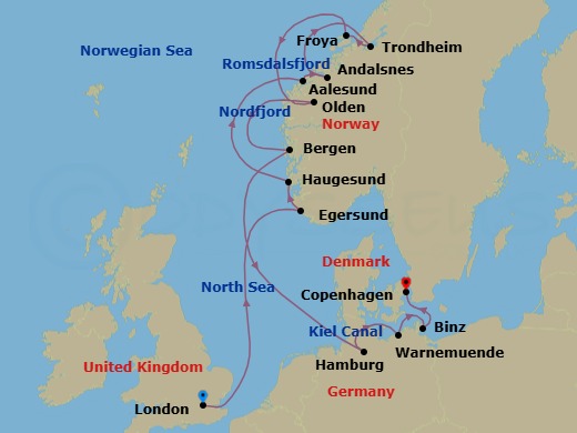 Star Collector: Norway, Germany & The Kiel Canal Route Map