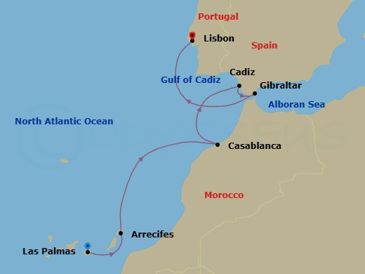 Grand Mediterranean Featuring Casablanca & Sevilla Route Map