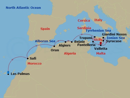 Las Palmas To Valletta Route Map