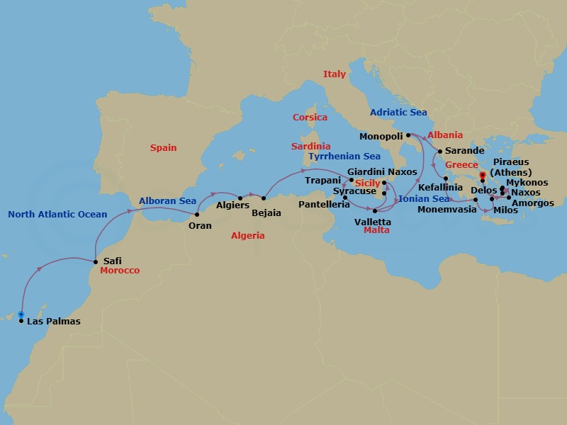 23 Night Cruise Voyage Route Map