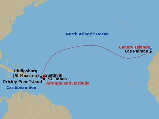 Grand Atlantic Featuring Las Palmas & St. Barths Route Map