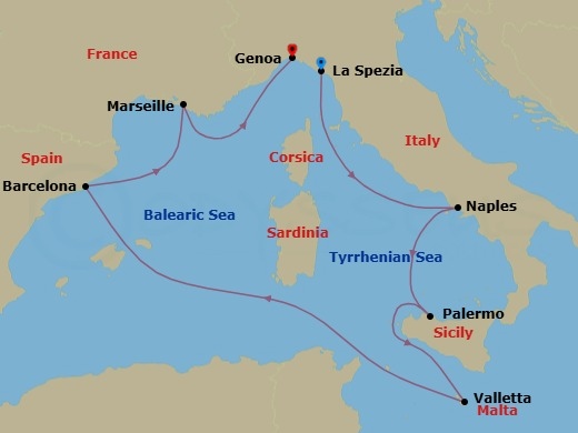 Mediterranean, 7 Nights Route Map
