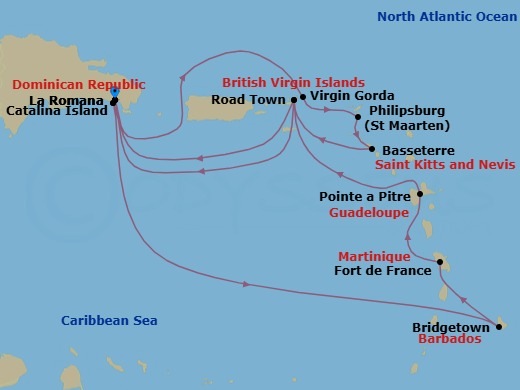 South Caribbean, 14 Nights Route Map