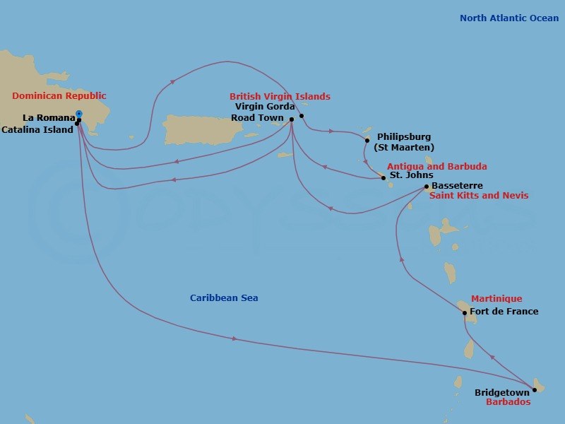 South Caribbean, 14 Nights Route Map