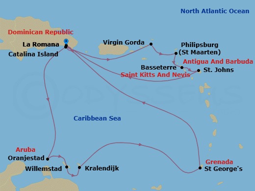 South Caribbean, 14 Nights Route Map