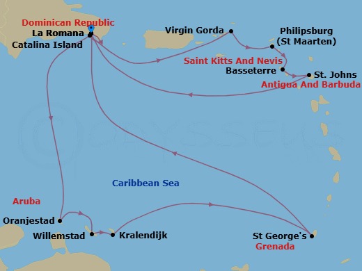 South Caribbean, 14 Nights Route Map