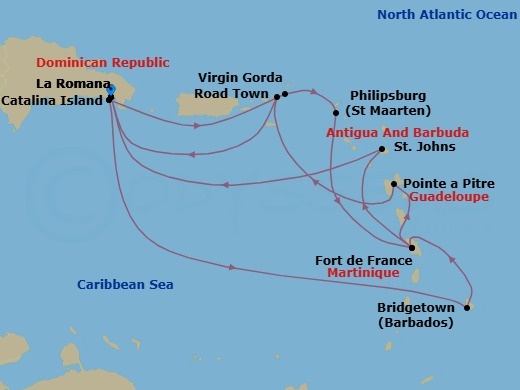 South Caribbean, 14 Nights Route Map