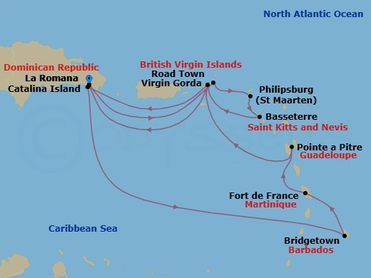 South Caribbean, 14 Nights Route Map