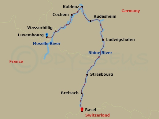 7 Night Rhine & Moselle Splendors Route Map