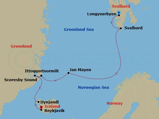 Longyearbyen To Reykjavík Route Map