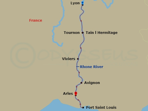 Active & Discovery On The Rhône (Southbound) Route Map
