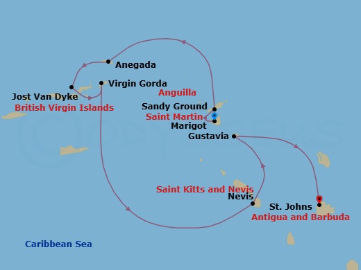 Marigot To St John's Route Map