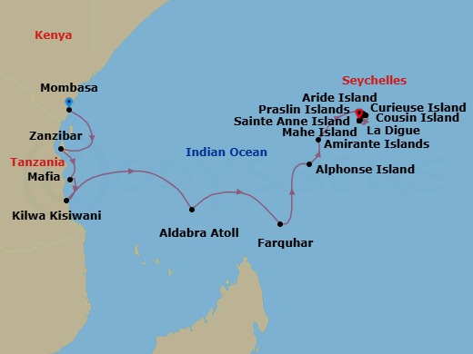 Discover Seychelles, Tanzania And Kenya Route Map