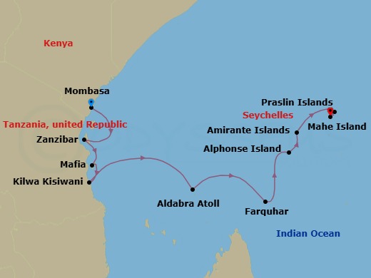 Seychelles & Indian Ocean Adventure Route Map