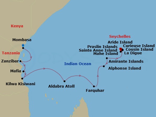 Discover Seychelles, Tanzania And Kenya Route Map