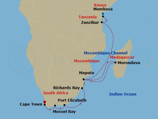 Swahili Coast: Tanzania, Mozambique & South Africa Route Map