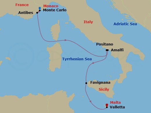 Monaco To Malta: Mediterranean & Italian Shores? Route Map