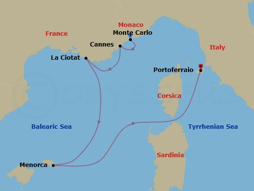 Monte Carlo Roundtrip: The French Riviera & Balearic Isles Route Map