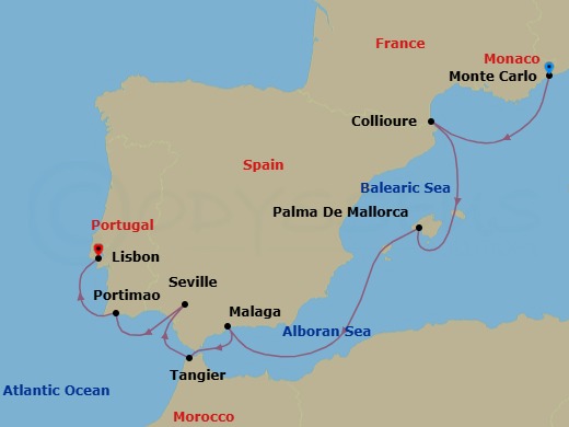 Monte Carlo To Lisbon Route Map
