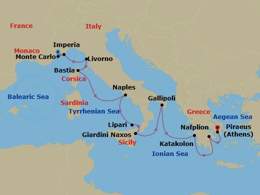 Monte Carlo To Athens Route Map