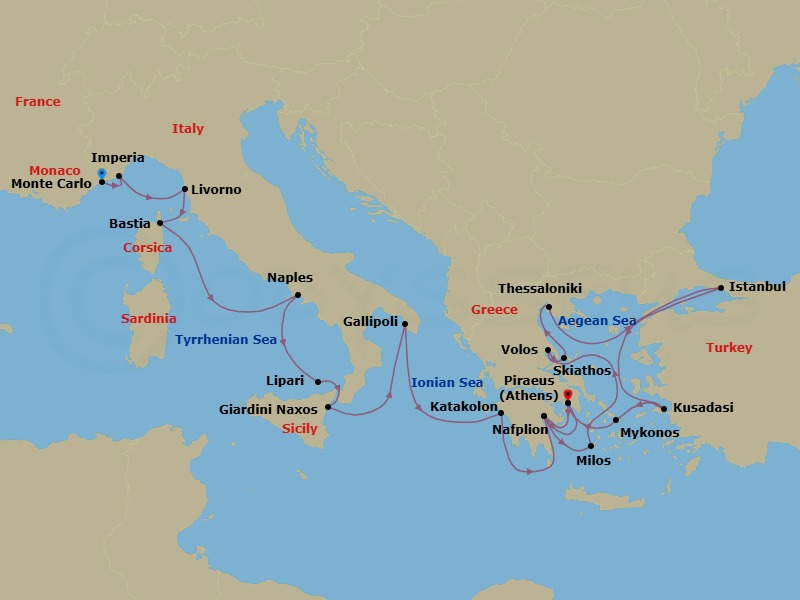 24 Night Cruise Voyage Route Map