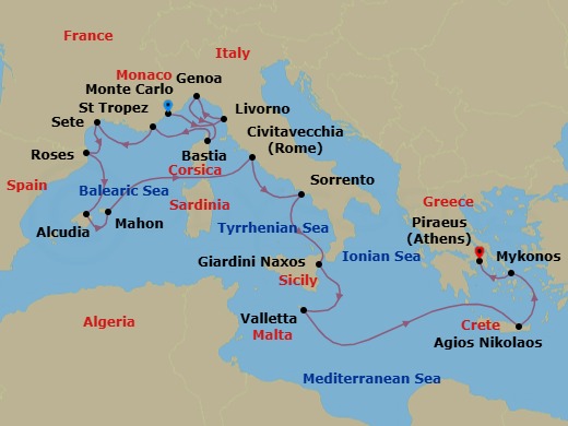 17 Night Cruise Voyage Route Map