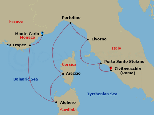 Monte Carlo To Civitavecchia Route Map