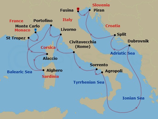 14 Night Cruise Voyage Route Map