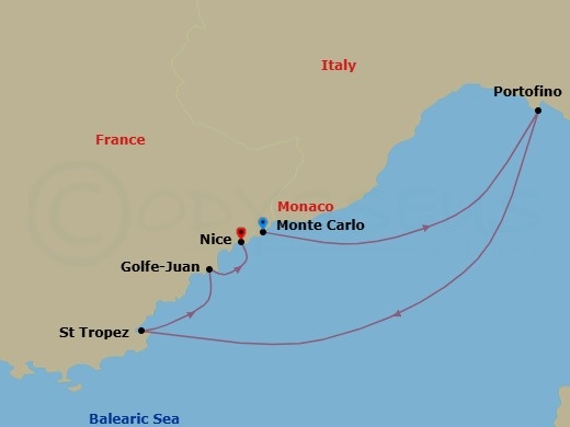 The Rivieras Featuring Saint-Tropez & Portofino Route Map
